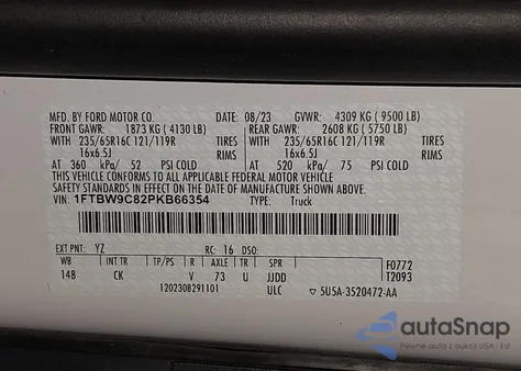 2023 Ford Transit-350 z USA, uszkodzony, nr VIN 1FTBW9C82PKB66354